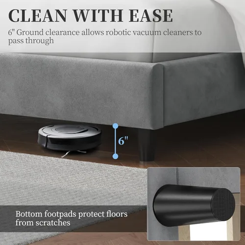 Vista 6 de Yaheetech Upholstered Platform Bed with Wing Side Headboard,Heavy Duty Wooden Slat Support/No Box Spring Needed/Easy Assembly, Light Gray Full Bed