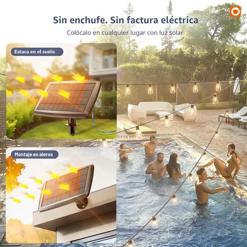 Vista 7 de addlon Luces de Cadena Solares de 102 pies (96+6) para exteriores con control remoto, 30 horas + luces de patio impermeables de larga duración, luz