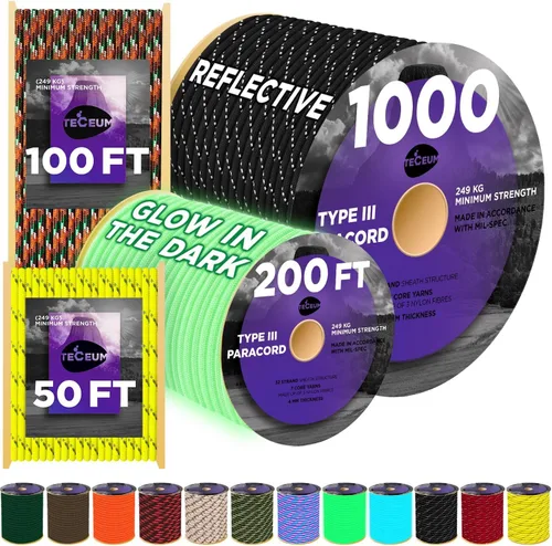 Vista 24 de TECEUM - Cuerda resistente 1000 de 1000 / 200 / 100 / 50 pies, más de 40 colores, cuerda para supervivencia y campamento, cuerda de nailon