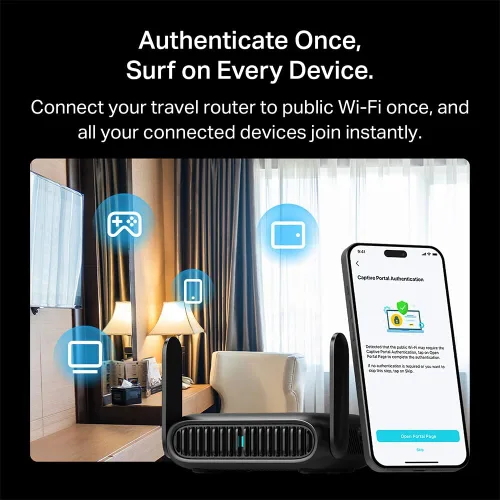 Vista 9 de TP-Link Roam 6 AX1500 Router portátil Wi-Fi 6 de doble banda Compartir WiFi público fácil Aprobado para hotel/RV/viajes Cable WiFi