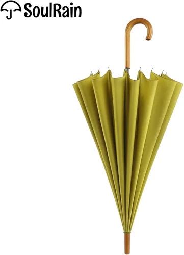Vista 7 de SoulRain Paraguas de palo de 16 varillas de 48 pulgadas, apertura automática, color sólido, moderno y simple, mango de madera clásico de arco