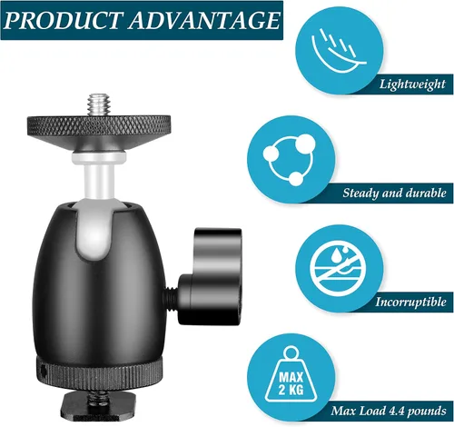 Vista 5 de Emart Mini soporte de trípode con cabeza de bola con tornillo de 14 de pulgada, adaptador de base de zapata caliente, cabezal de bola de aluminio