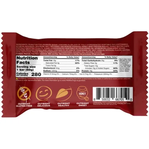 Vista 3 de Outright Bars - Mantequilla de maní y gelatina - Barra de proteínas integrales - Sin alcoholes de azúcar - MTS Nutrition (12 unidades)
