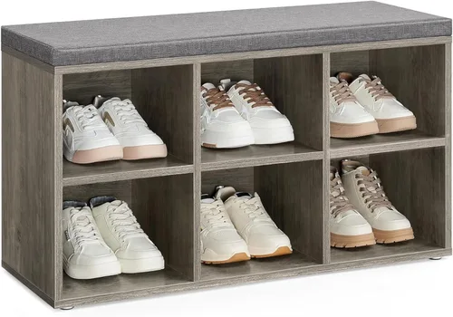 Vista 9 de VASAGLE - Banco para zapatos con cojín, banco de almacenamiento de zapatos con 6 compartimentos y 3 estantes ajustables, banco de entrada