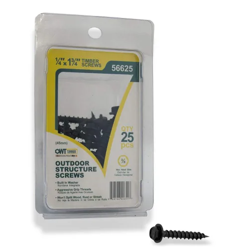 Vista 3 de OZCO Tornillos para madera 1/4" x 1-3/4" acero recubierto epoxi negro 25 piezas 56625