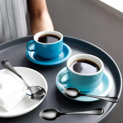 Vista 7 de Demitasse - Cucharas de café expreso, mini cucharas de café de acero inoxidable, cucharas pequeñas para postre, té, juego de 6 unidades (negro)