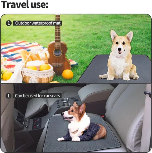 Vista 5 de Paquete de 2 almohadillas lavables para orina de perros, 36 x 24 pulgadas, impermeables, reutilizables, para entrenamiento de mascotas, tapetes