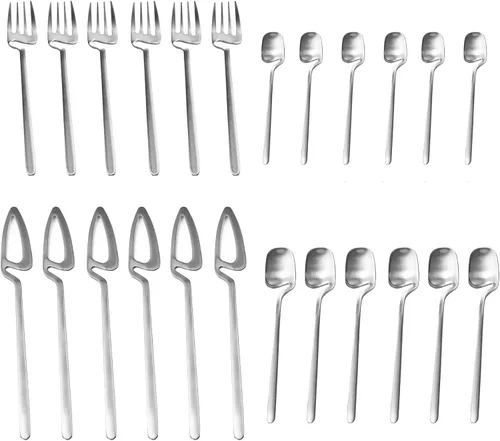 Vista 12 de Juego de cubiertos de acero inoxidable, 24 piezas de cubiertos de acero inoxidable pulido mate para 6 personas con embalaje de regalo, apto