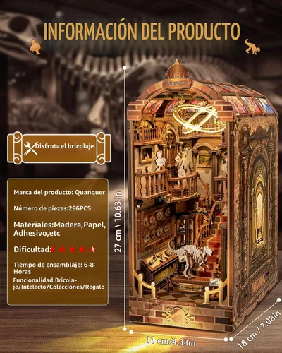 Vista 3 de Quanquer Kit de Casa en Miniatura: Rincón de Librería Libro Mágico con Muebles y Luz LED - Kits de Bricolaje para Adultos - Casa de Muñecas de Casa