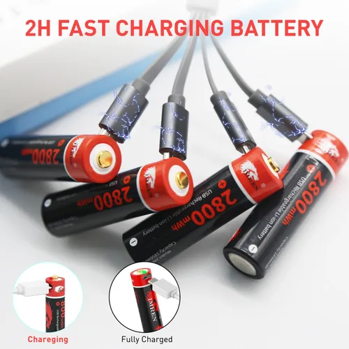 Vista 5 de Imren Baterías recargables de litio AA, batería recargable de iones de litio doble A de 2800 mWh (1900 mAh), 1.5 V, carga rápida de 2 horas, cable