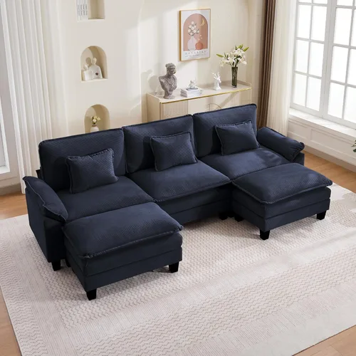 Vista 45 de URRED Oversized Modular Sectional Sofa, 87" L Shaped Modern Comfy Cloud Couch with Movable Ottoman & Pillows, Deep Seat Couches for Living Room