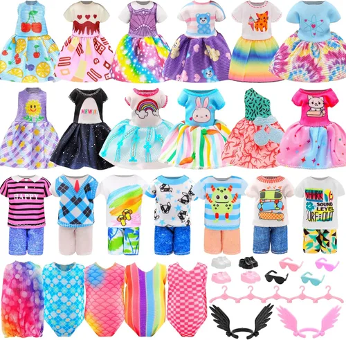 Miunana 25 PCS 5.3 Inch Girl Doll Clothes Dress Outfits and Shoes with 4 Pairs of Shoes for 4-6 Inch Girl Dolls Clothes and Accessories Doll Top and
