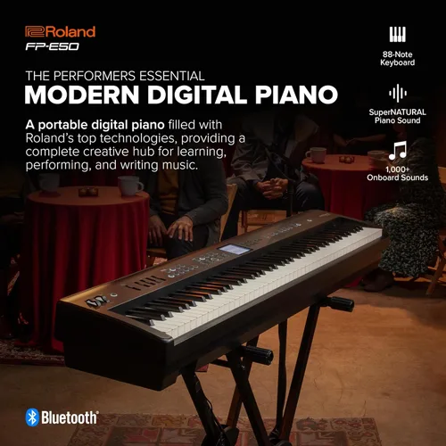 Vista 2 de Piano digital Roland FP-E50 Piano premium y biblioteca de sonidos expandible Teclado de 88 notas con acción de martillo Acompañamiento