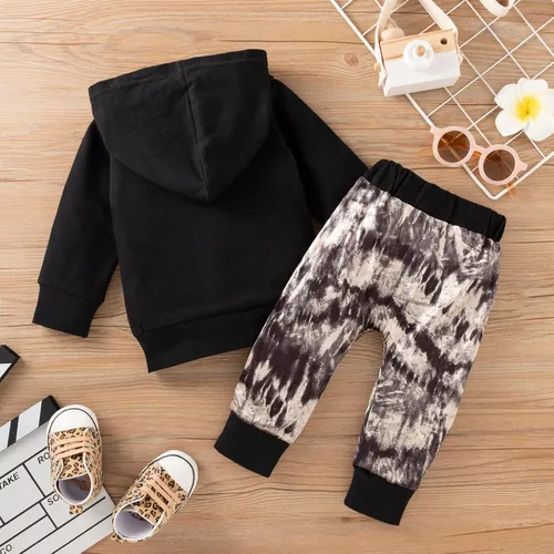 Vista 7 de Conjunto de 2 piezas de ropa para bebés y niñas pequeñas, de manga larga, sudadera con capucha, color negro, de 6 a 12 meses)