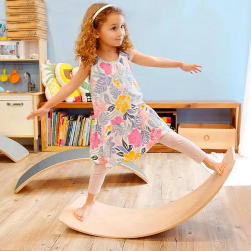 Vista 4 de Glintoper Tabla de equilibrio oscilante de madera de 27.5 pulgadas - Juguetes de yoga y entrenamiento corporal amigables para niños