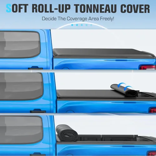 Vista 2 de ILONPA Cubierta Tonneau enrollable suave de 5 pies para Ford Ranger 2019 2020 2021 2022 2023 5 pies (61 pulgadas), impermeable y fácil instalación