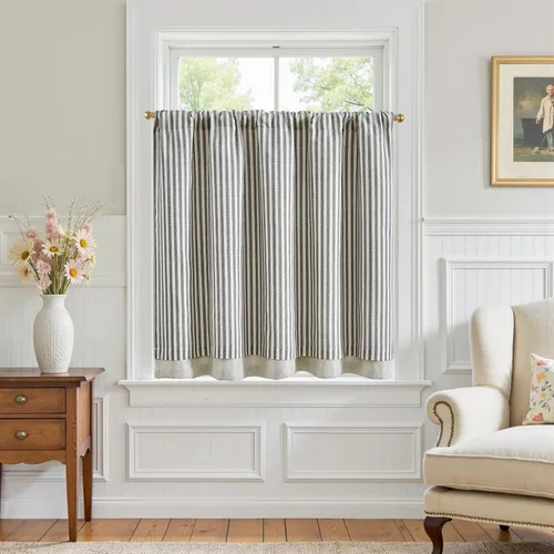 Vista 14 de jinchan - Cortinas de lino a rayas para cocina de 20 pulgadas de largo, cortinas de varios niveles, estilo granja moderna de café, tratamientos