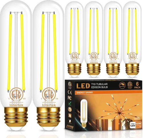 Bombillas LED E26 T10 Edison 40W equivalente a 5000K luz diurna