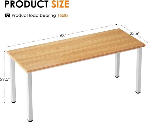 Vista 3 de Need 63 Inch Large Computer Desk - Modern Simple Style Home Office Gaming Desk, Basic Writing Table for Study Student, White Metal Frame, Teak