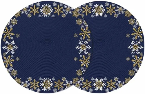 Vista 18 de Christams Round Placemats Set of 2 Snowflake Table Mats for Dining Table Decor Gold Black Round Braided Placemats Heat Resistant Washable Woven