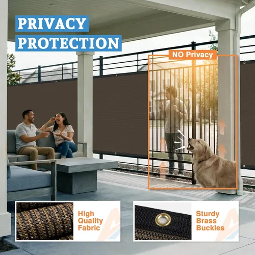 Vista 4 de Parabrisas para valla de privacidad de 4 x 1 pies con bloqueo solar de grado comercial resistente, 160 GSM con ojales de latón, color marrón