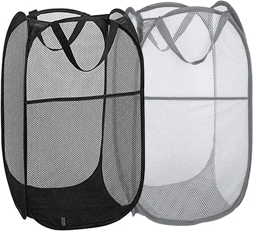 Vista 11 de Paquete de 2 cestas plegables de malla para la ropa sucia, cestas plegables para la ropa de baño, dormitorio universitario, viajes (blanco)