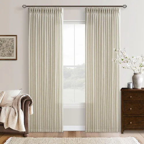 Vista 56 de TWODRAPES Cortinas de Lino Plisadas con Pinza Beige Blancas de 54 Pulgadas de Largo 2 Paneles para Comedor Cocina Dormitorio Plisadas Semi