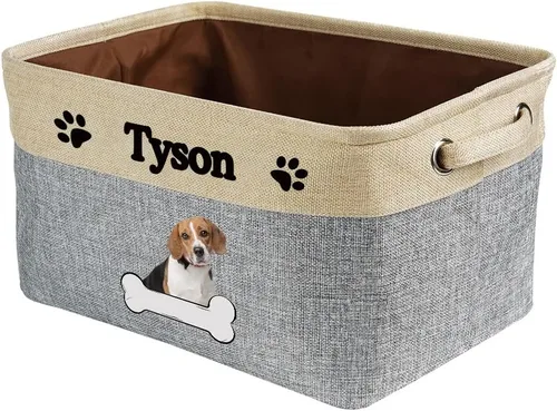Vista 21 de Cesta de almacenamiento decorativa personalizada para cachorros, caja de juguetes rectangular de tela con 2 asas para organizar armario, garaje Azul
