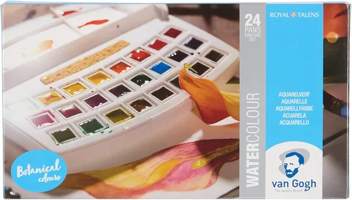 Vista 14 de Van Gogh Juego de pintura de acuarela, caja de madera, 24 medias pastillas + 3 accesorios