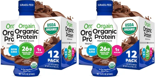 Orgain Batido de proteína orgánico, lácteos alimentados con hierba, chocolate cremoso, batido de suero de leche con alto contenido de proteínas,
