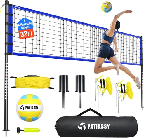 Vista 12 de Outdoor Volleyball Net Set for Backyard & Beach, 32FT Regulation Size, Easy Setup Adjustable Height Poles, Portable Net System with PU Volleyball