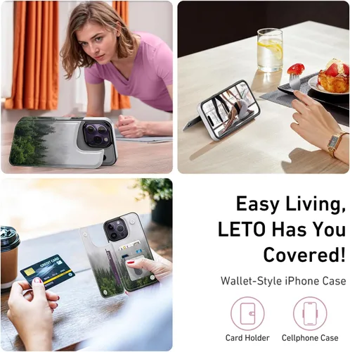 Vista 213 de LETO para iPhone 15 Pro Funda tipo cartera - Tapa tipo folio con patada - Diseños de moda - Tarjetero - Funda protectora para mujeres y niñas - 6.1