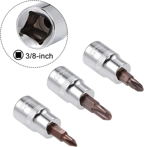 Vista 3 de uxcell Unidad de 3/8 pulgadas x PH1 - PH3 Phillips Juego de llaves de vaso Phillips, brocas de acero S2, enchufes CR-V de 1.890 in de longitud