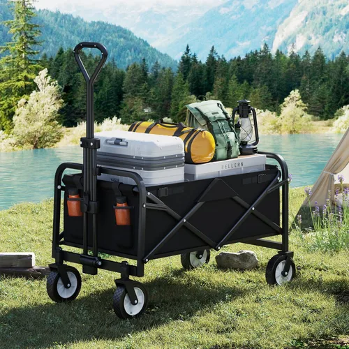 Vista 2 de Carrito plegable para jardín Carro plegable para playa Carro de compras para playa Vagón plegable con ruedas todo terreno Carro de compras para Negro