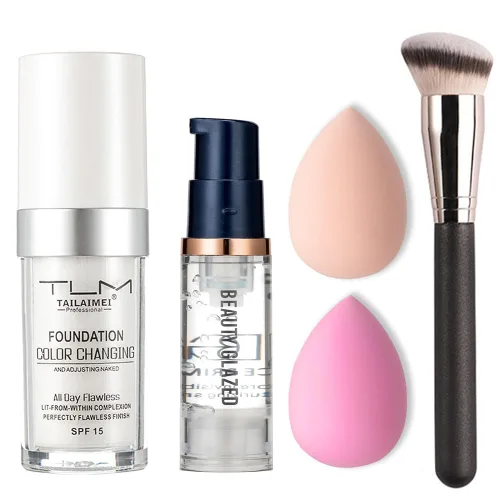 Vista 6 de 5 piezas de set de maquillaje base líquida PHOERA con corrector mate, cobertura completa, control de aceite, transpirable, cobertura invisible