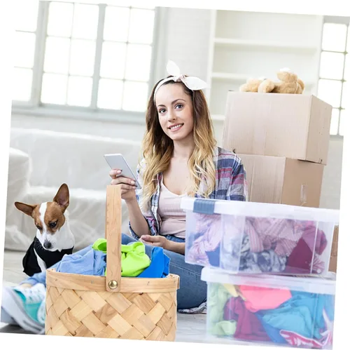 Vista 6 de Cesta de almacenamiento de pícnic, cesta de madera tejida natural con asas plegables, cesta de Pascua, cesta organizadora de almacenamiento