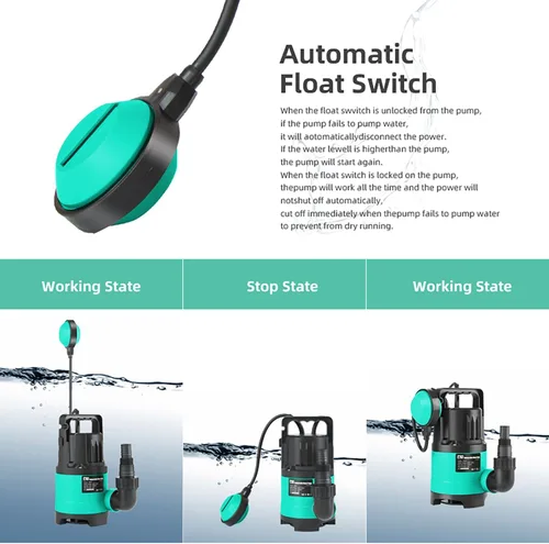 Vista 4 de Bomba de sumidero de 2000 GPH, bomba de agua sumergible Prostormer de 1/2 HP con interruptor de flotador automático, bomba de utilidad portátil