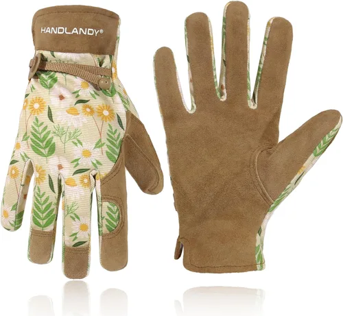 Vista 8 de HLDD HANDLANDY Work Gloves for Women and Ladies, Leather Gardening Gloves Flexible Mechanic Working Gloves