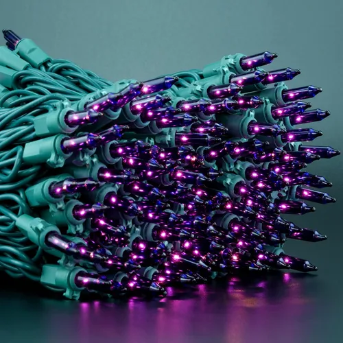 Vista 4 de YULETIME 200 Luces de Navidad Moradas, Paquete de 2 Juegos de 33 Pies, 100 Unidades, Luces de Cadena Incandescentes Certificadas UL