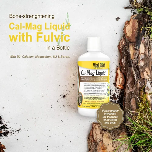 Vista 5 de Vital Earth Minerals Cal-Mag Liquid - Suplemento de calcio y magnesio con vitamina D3, K2, boro y ácido fúlvico para una absorción más rápida, 32