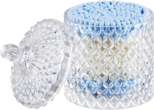 ALAMHI Soporte para Hisopos y Bolas de Algodón, Frasco de Boticario de Vidrio con Tapa, Organizador Pequeño para Tocador de Baño y Frasco de