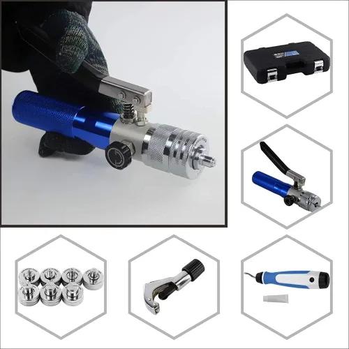 Vista 5 de Kit de herramientas de expansión y estampación de tubos hidráulicos de cobre con rango de 3/8" a 11/8" con 7 cabezales Kit_iGeelee (IG-300A)