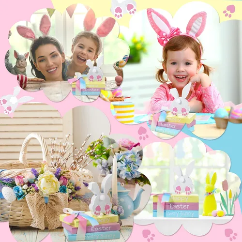 Vista 6 de Ferraycle 4 piezas de decoración de mesa de Pascua, cola de conejo, bandeja escalonada, decoración de mesa de feliz Pascua, centro de mesa