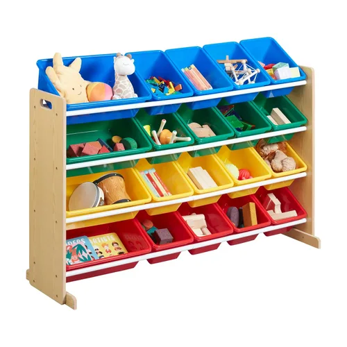 Vista 10 de ECR4Kids Organizador de 4 niveles con 20 compartimentos, para almacenamiento de juguetes, natural/primario