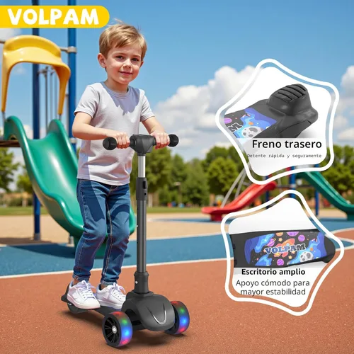 Vista 5 de Electric Scooter for Kids, 80W Motor, 24V 62.4Wh Capacity Battery, Lighted Up Wheel, Adjustable Handlebar Height, Rear Fender Brake, Max Load 110 LBS