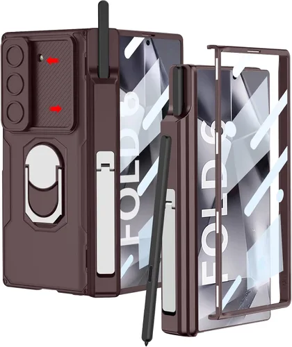 Vista 12 de DOOTOO - Funda para Samsung Galaxy Z Fold 6 con soporte de anillo, Z Fold6 S Pen con soporte y cubierta deslizante para cámara y protector de A-azul