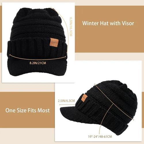 Vista 3 de Gorros de invierno para mujer Gorro de punto grueso, cálido y elegante, suave, elástico, lindo gorro de invierno para mujer con visera