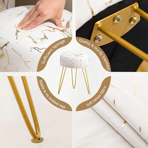 Vista 12 de LUE BONA Taburete de tocador, taburetes de tocador blancos para sala de maquillaje, taburete otomano redondo, reposapiés de terciopelo para tocador