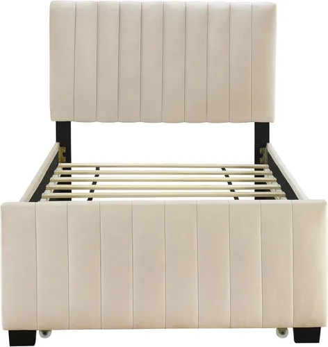 Vista 120 de SOFTSEA Cama de plataforma tapizada tamaño Queen con cajón de almacenamiento, marco de cama tapizado con cabecera con respaldo de alas, soporte