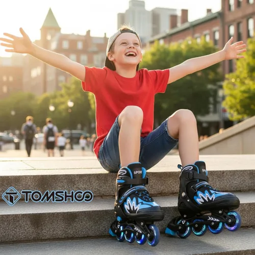 Vista 2 de TOMSHOO Adjustable Inline Skates for Kids Outdoor Roller Skates with Full Light Up Wheels Roller Blades for Girls and Boys Birthday Gift